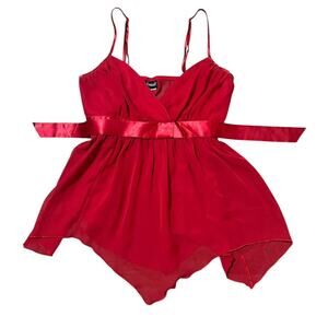 Frederick's of Hollywood 2000s Bright Red Bow Y2K Babydoll Lingerie Top